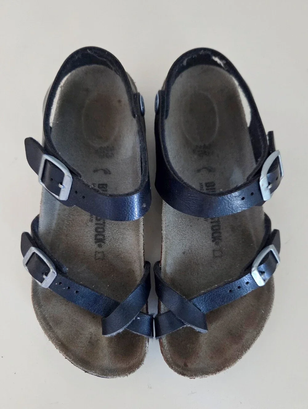 Birkenstock Kids Taurmina Navy Leather Strap Sandals Size 2Y